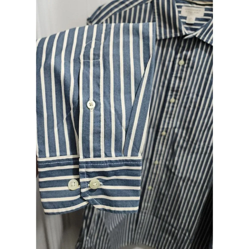 Banana Republic Blue White Striped Classic Fit Long Sleeve Button Up Shirt Sz XL